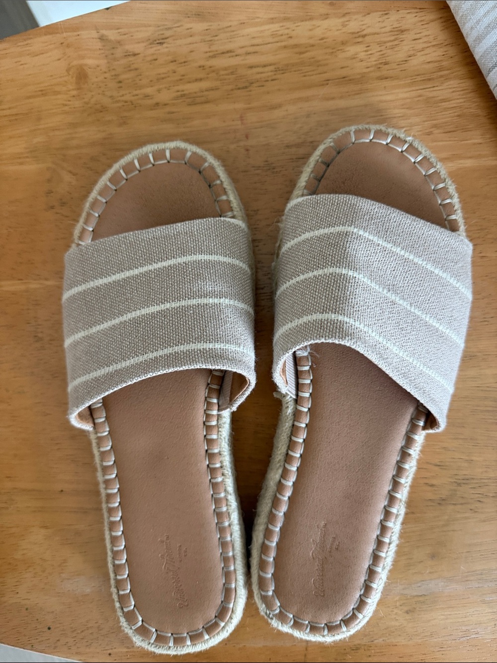 Women's Neutral Canvas Slide Sandals - Beige Stripe